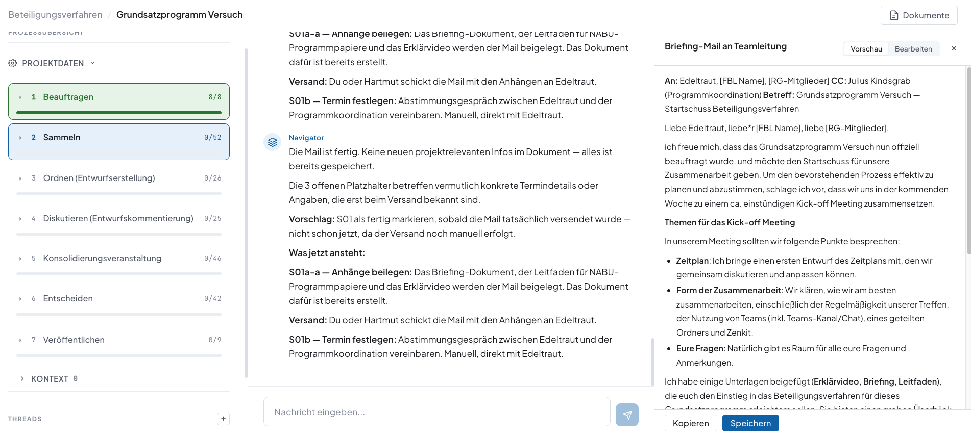 Navigator executing a skill to generate a briefing document